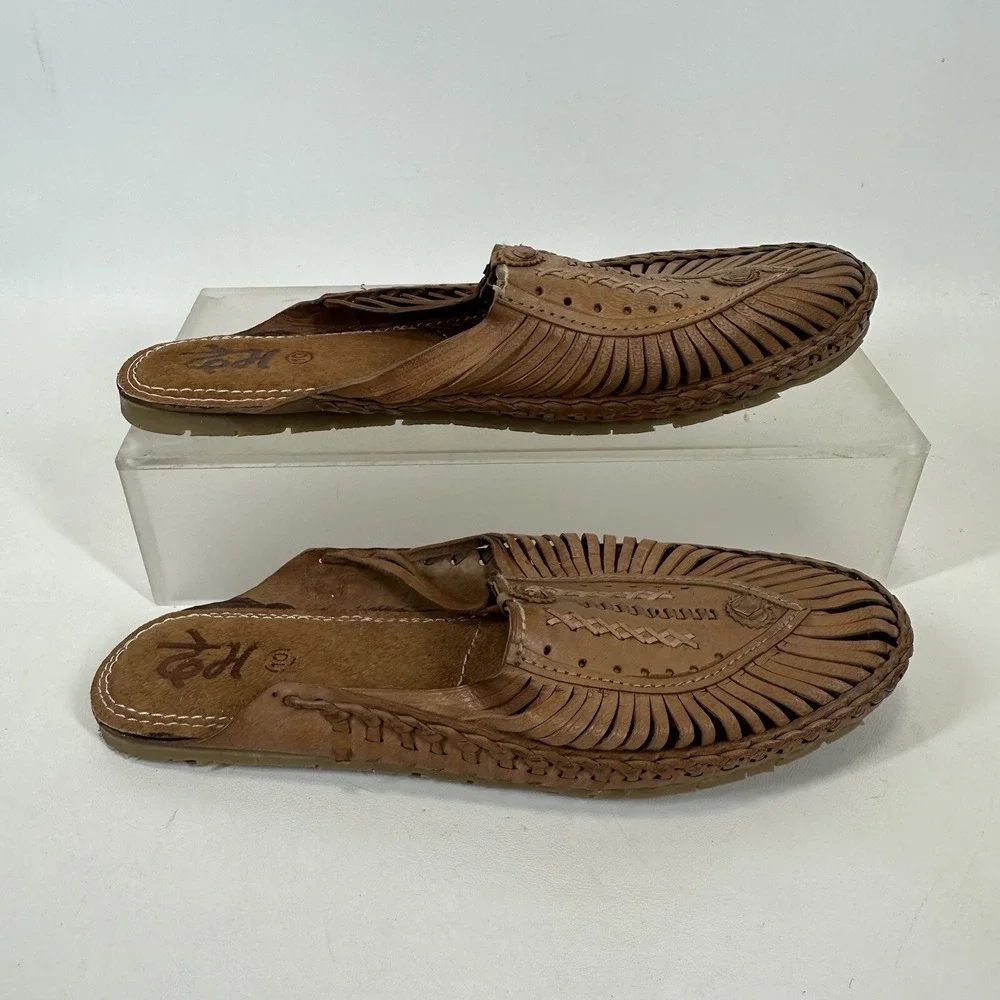 Desi Hangover slide shoes loafers Woven brown leather men's size‎ 10 With Bag